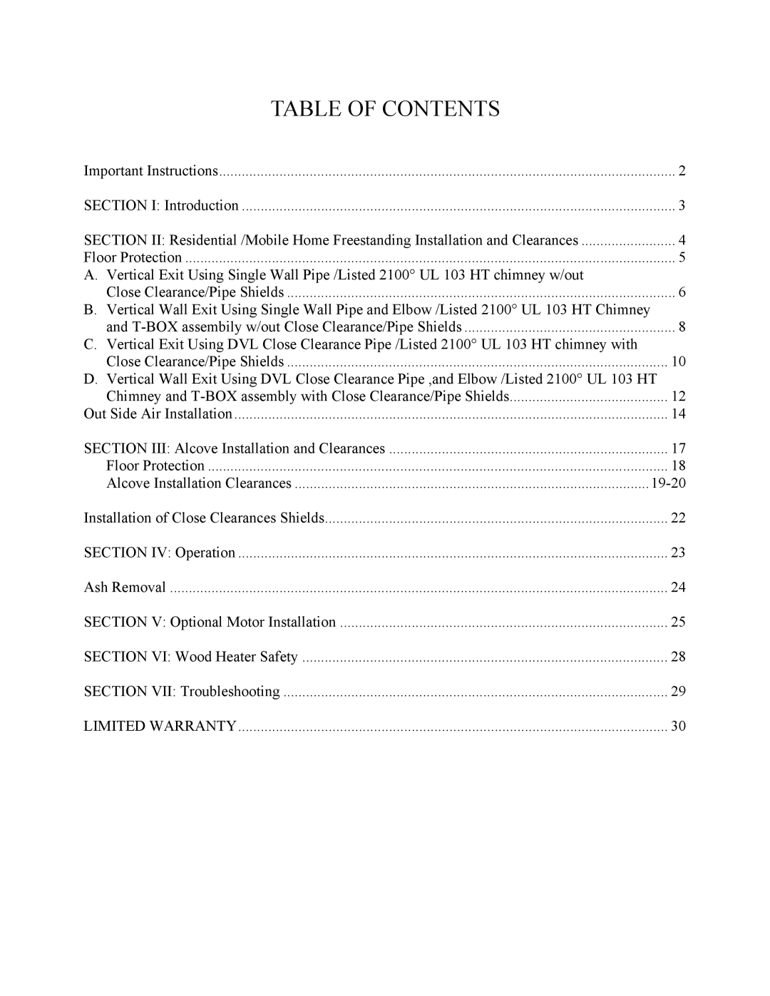 New Buck Corporation FS 21 installation instructions Table of Contents 