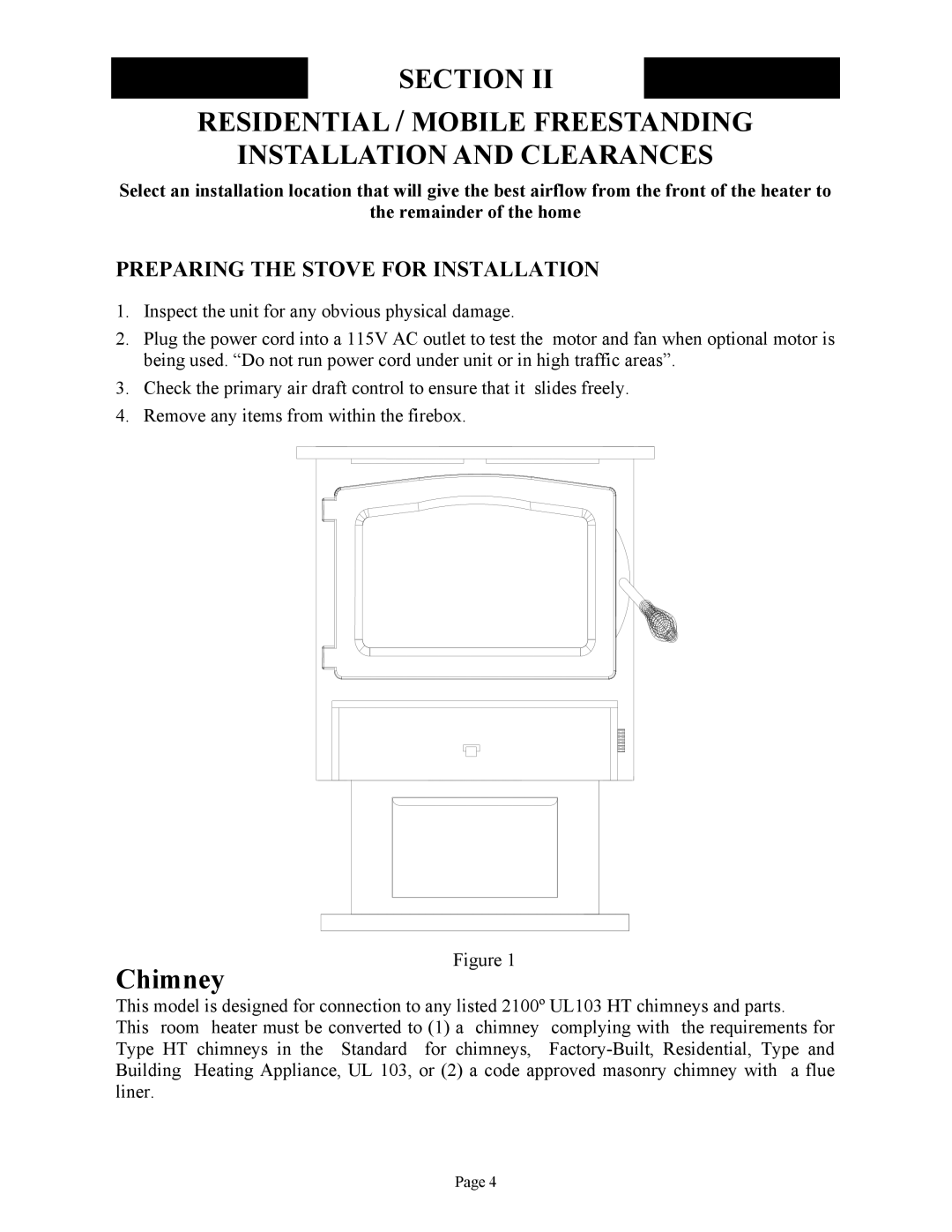 New Buck Corporation FS 21 installation instructions Chimney, Preparing the Stove for Installation 