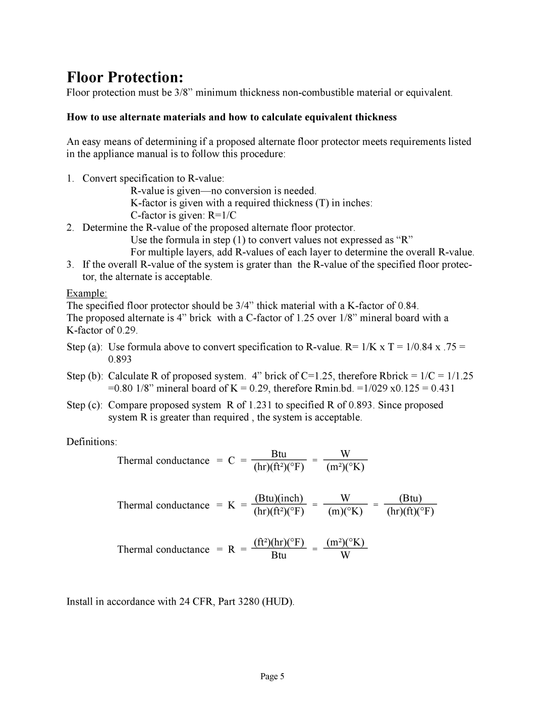 New Buck Corporation FS 21 installation instructions Floor Protection 