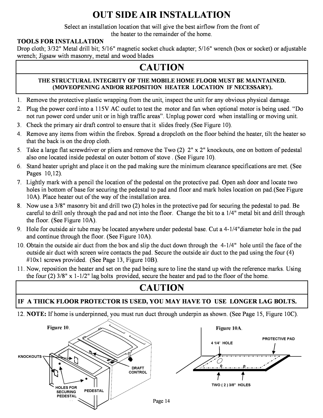 New Buck Corporation FS 21 installation instructions Out Side Air Installation, Tools For Installation 