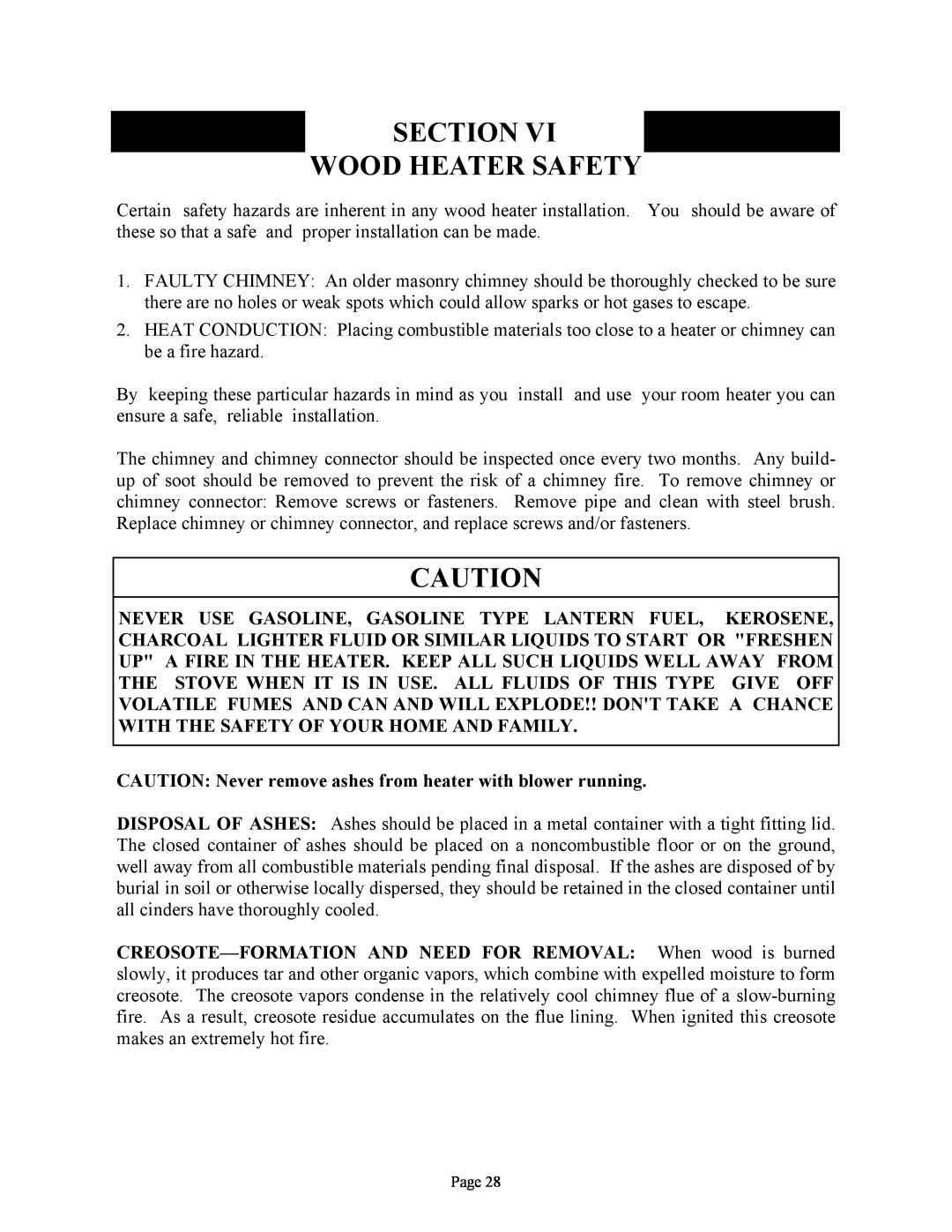 New Buck Corporation FS 21 installation instructions Section Wood Heater Safety 