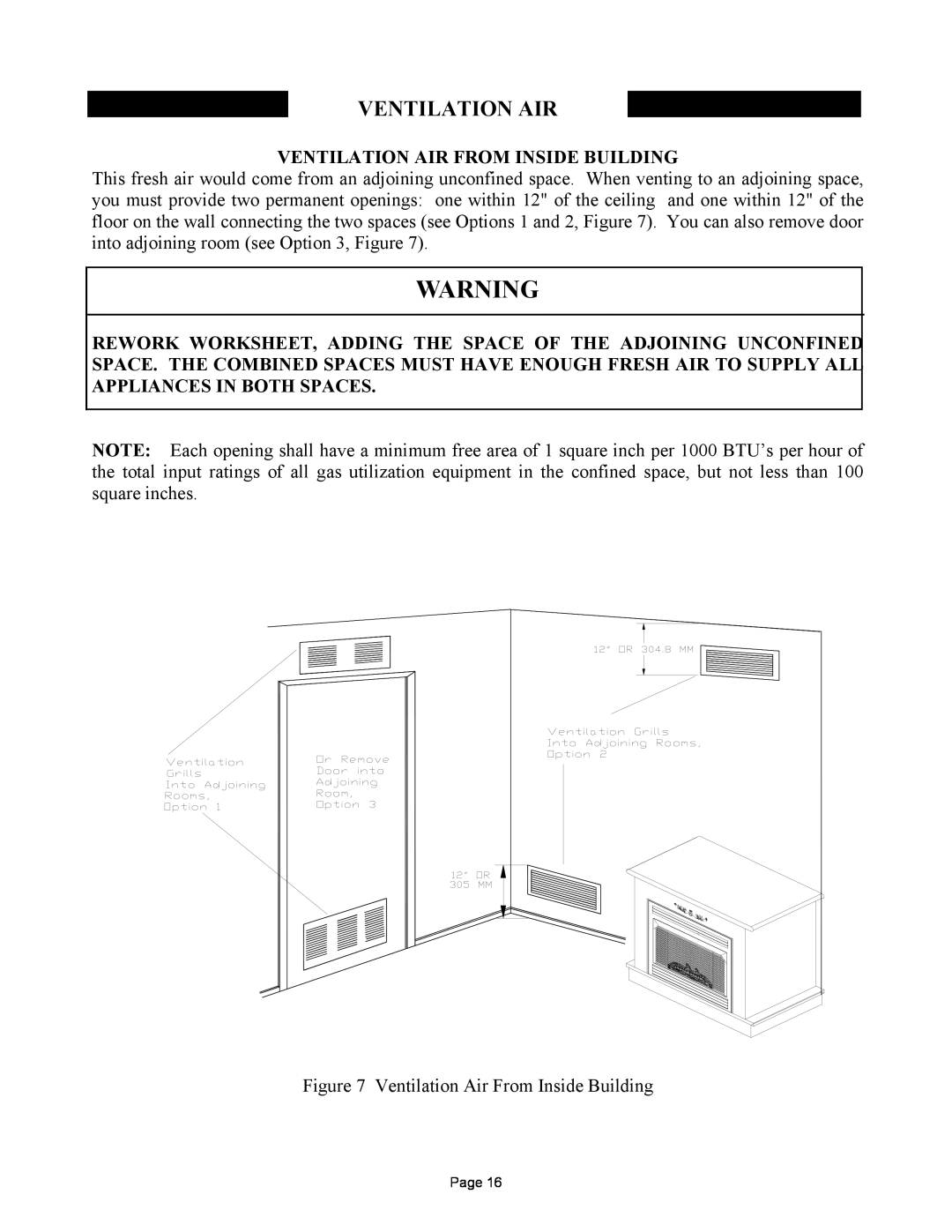 New Buck Corporation MODEL FP-327-ZC manual Ventilation Air From Inside Building 