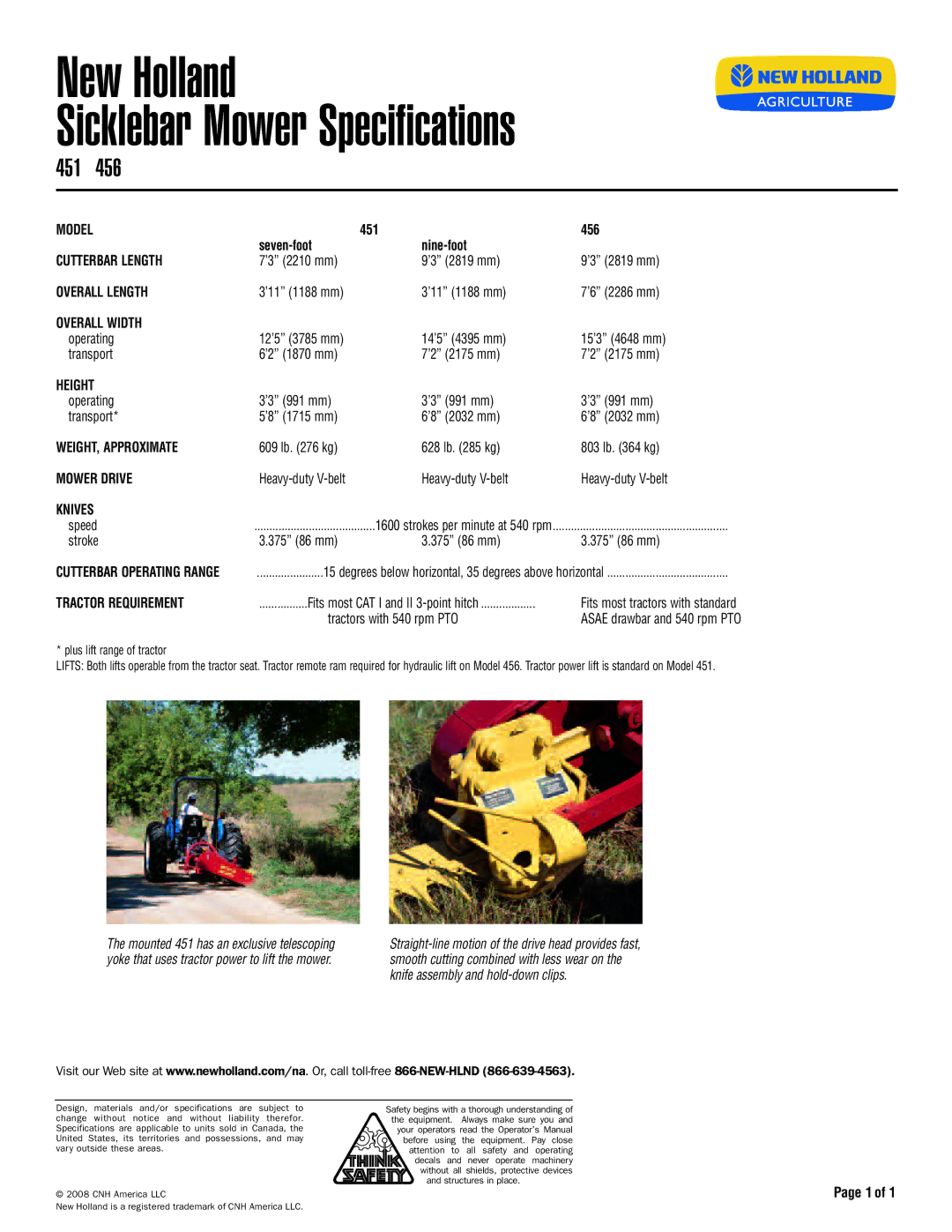 New Holland 451, 456 specifications New Holland Sicklebar Mower Specifications 