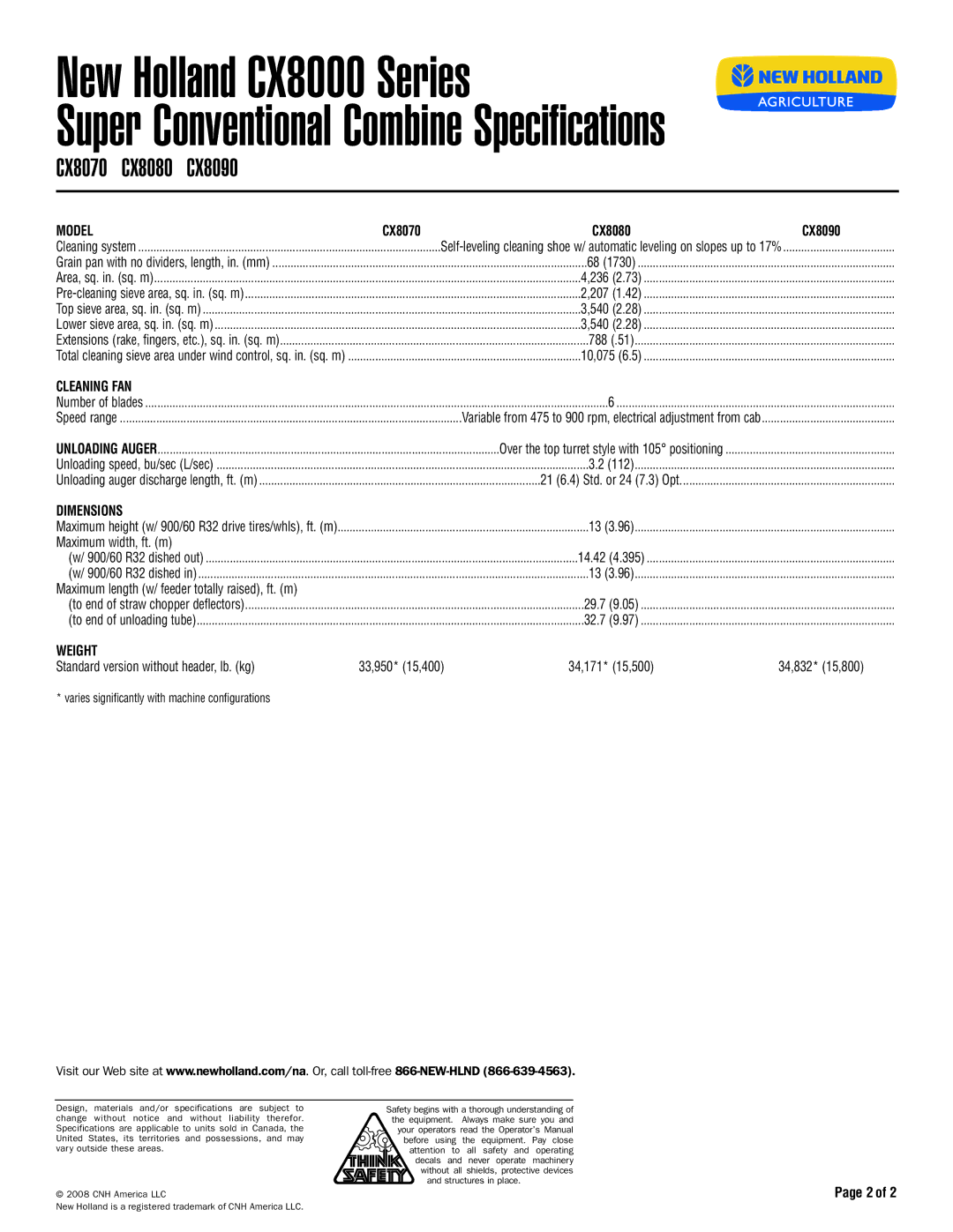 New Holland CX8000 Series, CX8090, CX8080, CX8070 specifications Cleaning FAN, Dimensions, Weight 