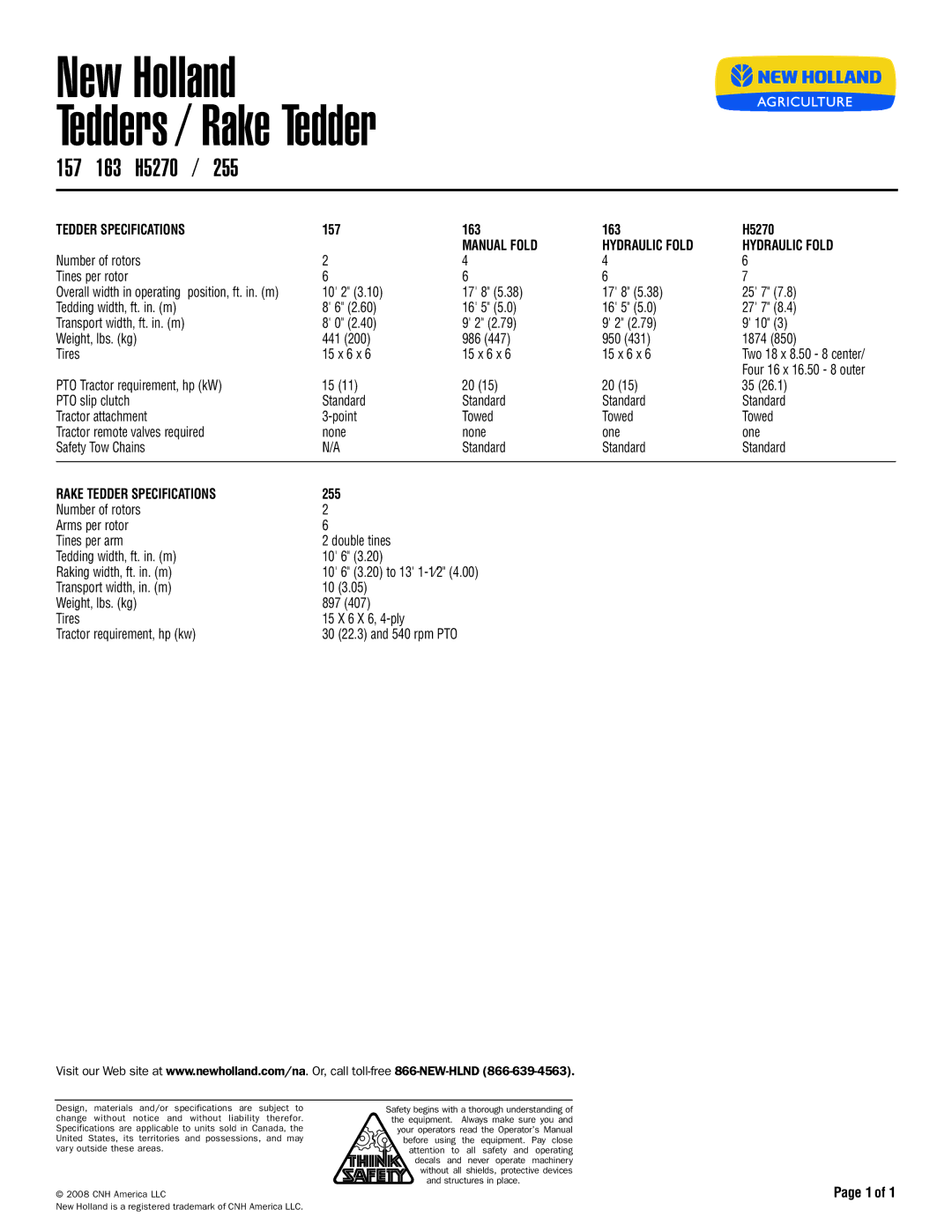 New Holland 255 specifications New Holland Tedders / Rake Tedder, 157 163 H5270, Tedder Specifications 