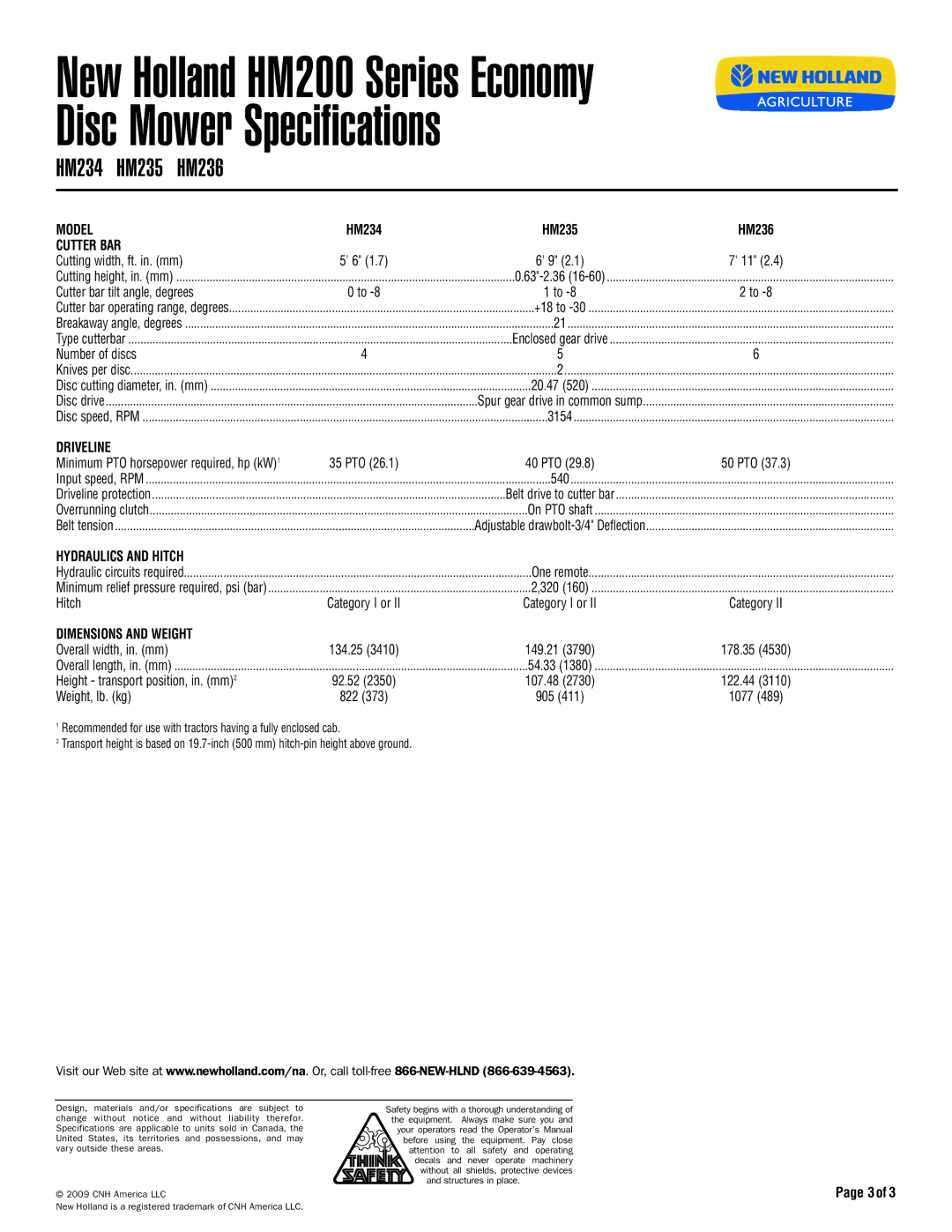 New Holland H6740, H6730, H6700 Series, H6750 specifications HM236 