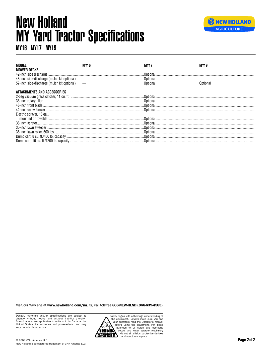 New Holland MY17, MY16, MY19 specifications Mower Decks, Attachments and Accessories, Electric sprayer, 18 gal 