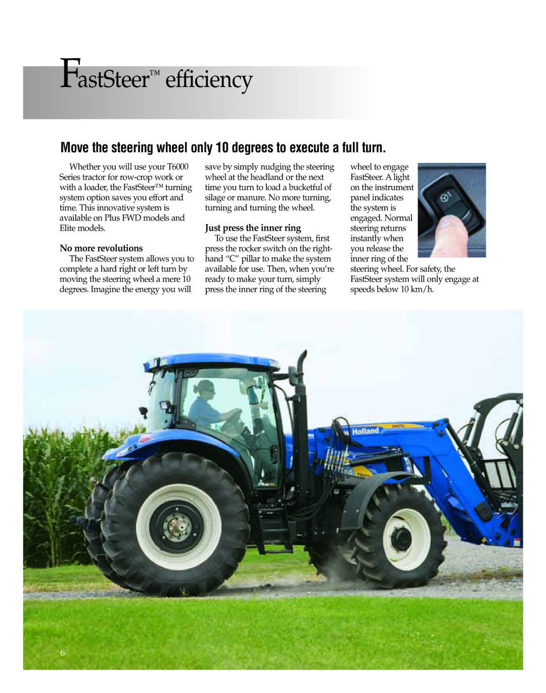 New Holland T6040, T6080, T6060, T6070, T6010 manual AstSteer Efficiency, No more revolutions, Just press the inner ring 