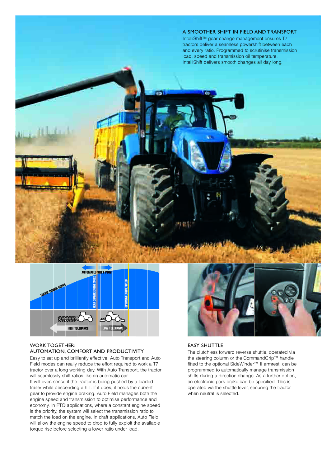 New Holland T7.170 Smoother Shift in Field and Transport, Work Together AUTOMATION, Comfort and Productivity, Easy Shuttle 