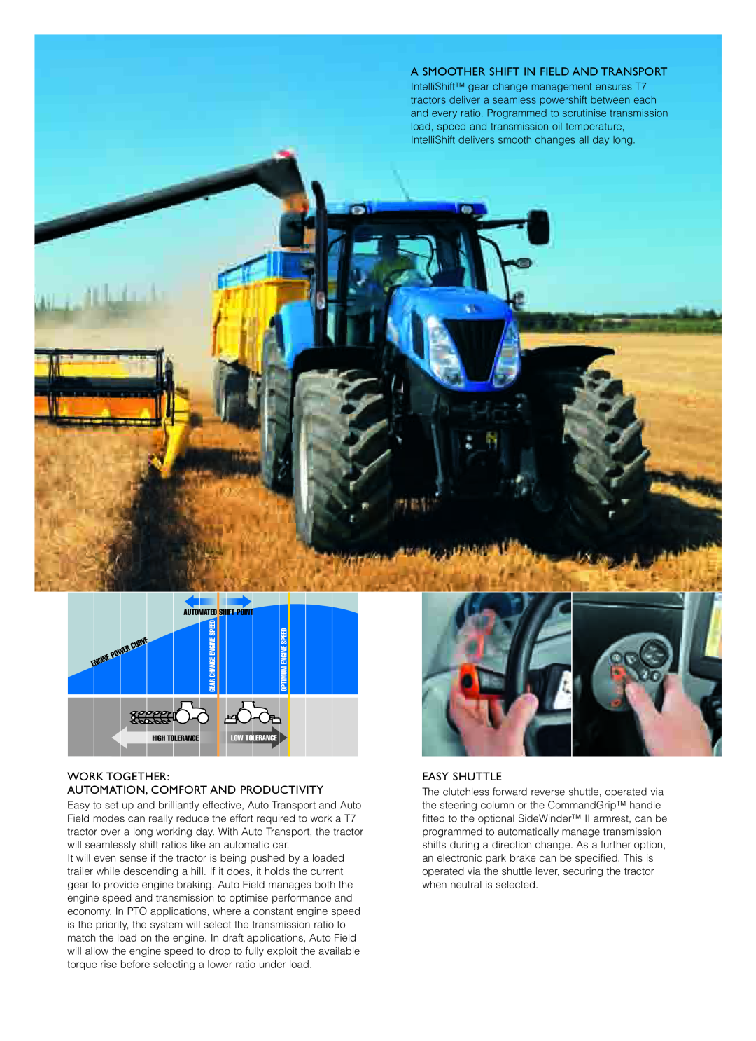 New Holland T7.170, T7.270 A Smoother Shift In Field And Transport, Work Together Automation, Comfort And Productivity 