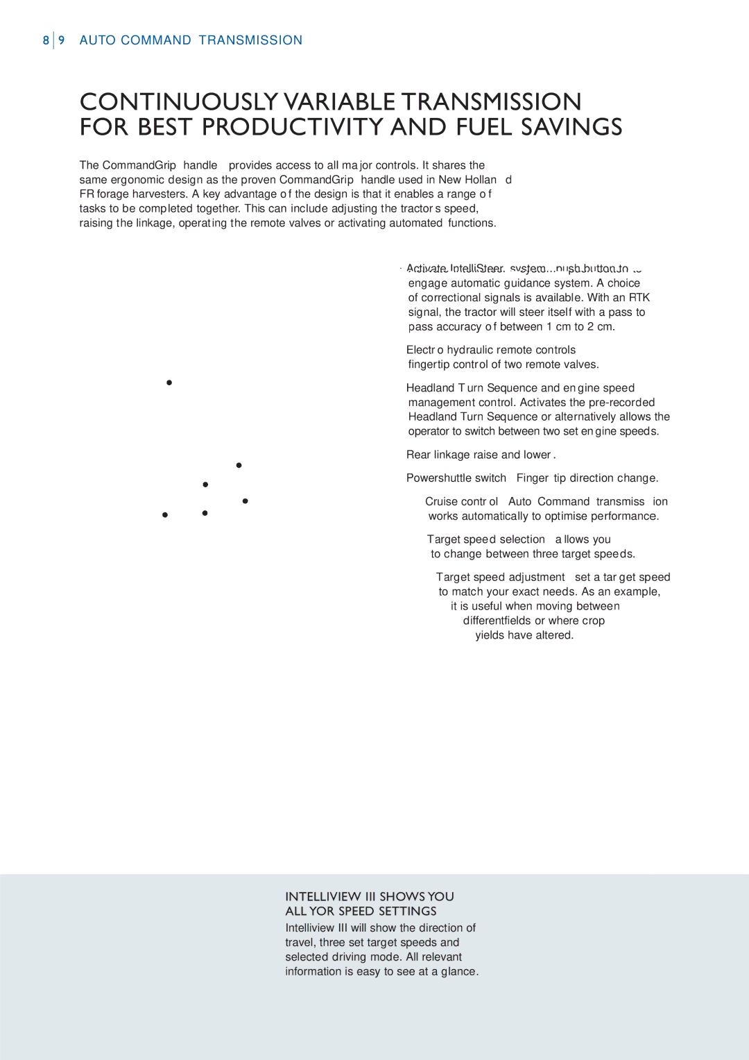 New Holland T7OOO manual Intelliview III Shows YOU ALL YOR Speed Settings 