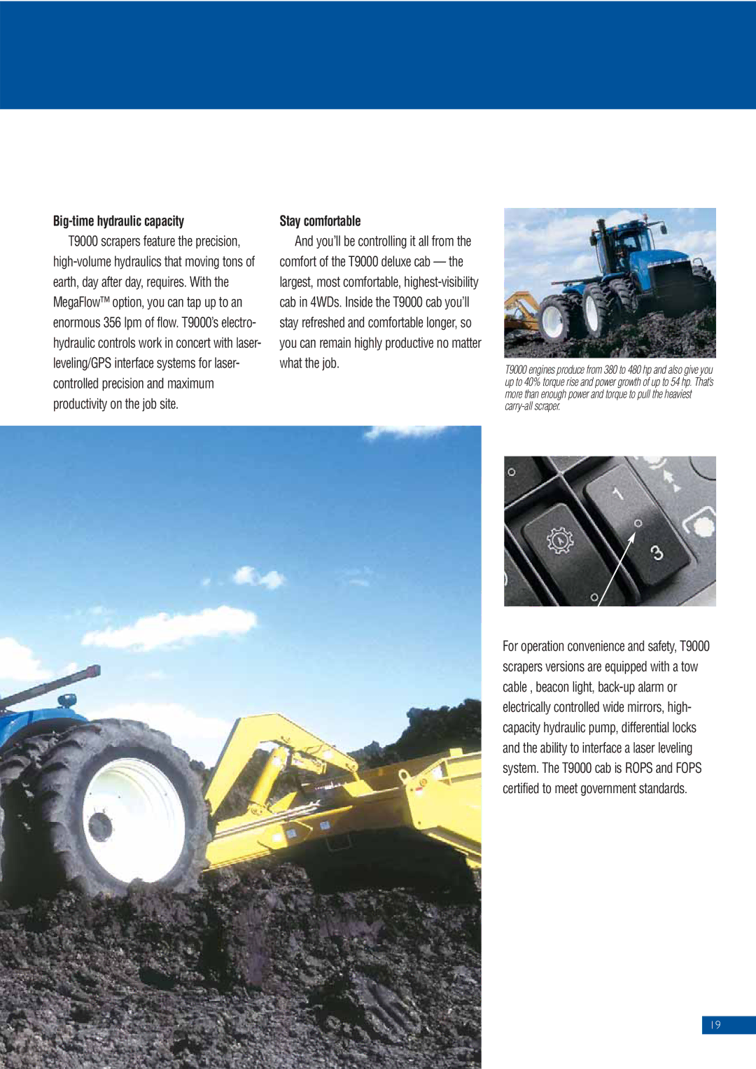 New Holland T9050, T9060, T9030, T9020, T9010, T9040 manual Big-time hydraulic capacity, Stay comfortable 