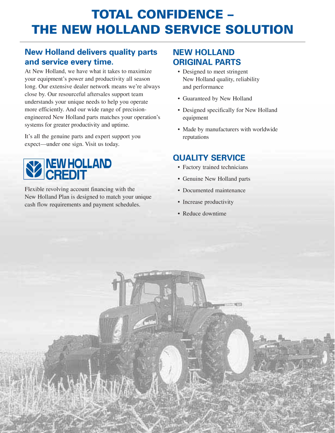 New Holland TJ Series, TG Series manual Total Confidence NEW Holland Service Solution 