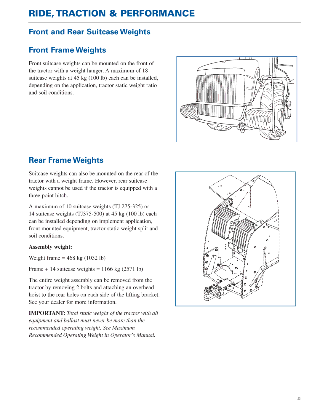 New Holland TG Series, TJ Series manual Front and Rear Suitcase Weights Front Frame Weights, Rear Frame Weights 