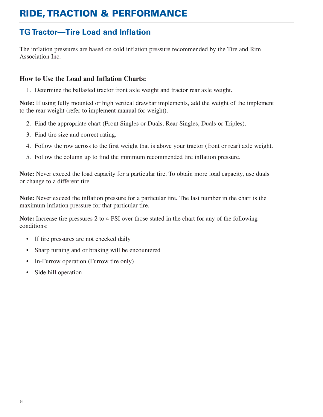 New Holland TJ Series, TG Series manual TG Tractor-Tire Load and Inflation, How to Use the Load and Inflation Charts 