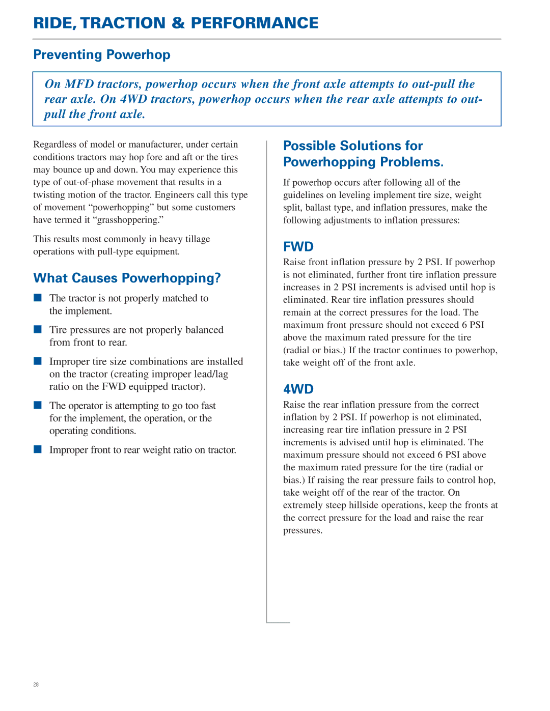 New Holland TJ Series manual Preventing Powerhop, What Causes Powerhopping?, Possible Solutions for Powerhopping Problems 