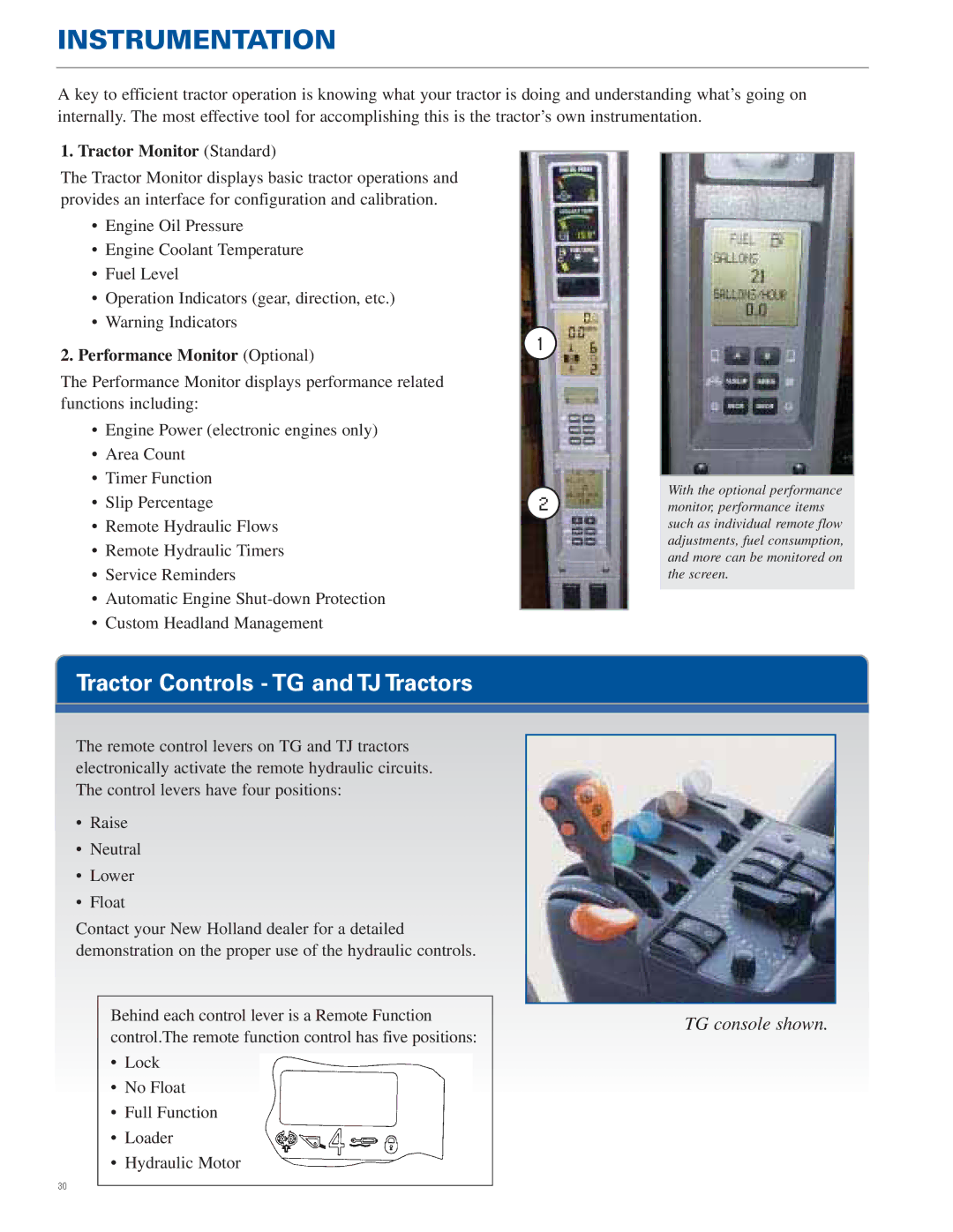 New Holland TJ Series, TG Series manual Instrumentation, Tractor Controls TG and TJ Tractors 