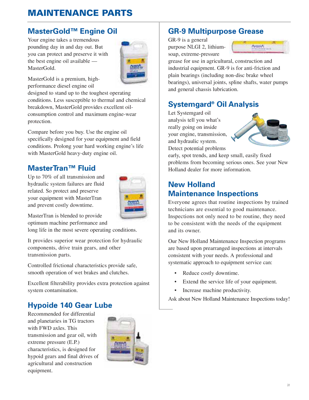 New Holland TG Series, TJ Series manual Maintenance Parts 