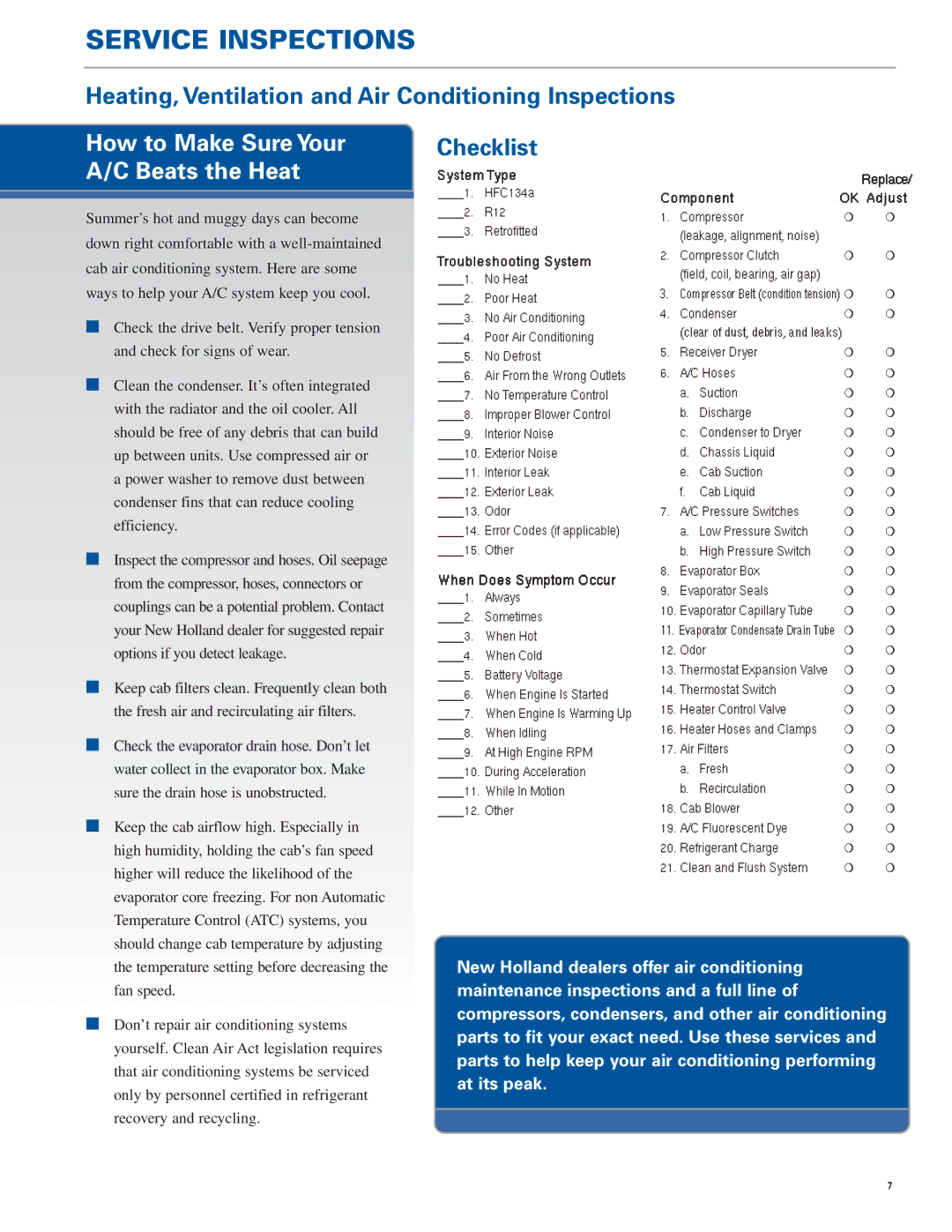 New Holland TG Series Heating, Ventilation and Air Conditioning Inspections, How to Make Sure Your A/C Beats the Heat 