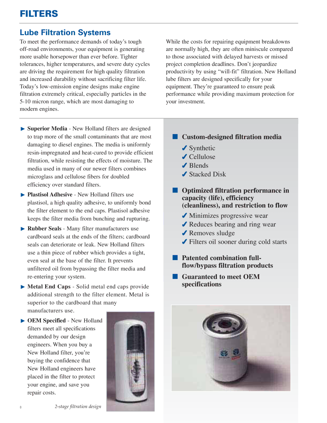 New Holland TJ Series, TG Series manual Filters, Lube Filtration Systems 