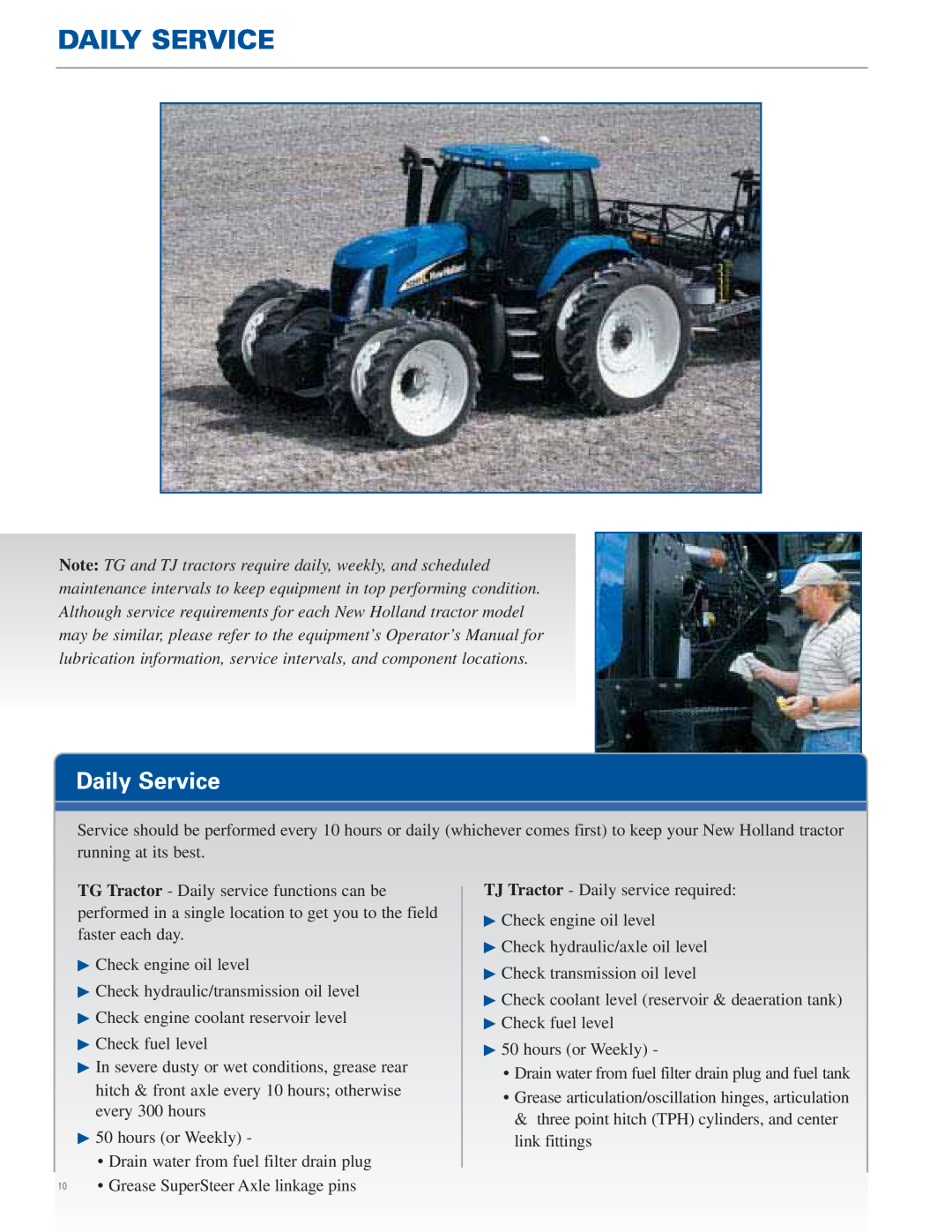 New Holland TJ Series, TG Series manual Daily Service 