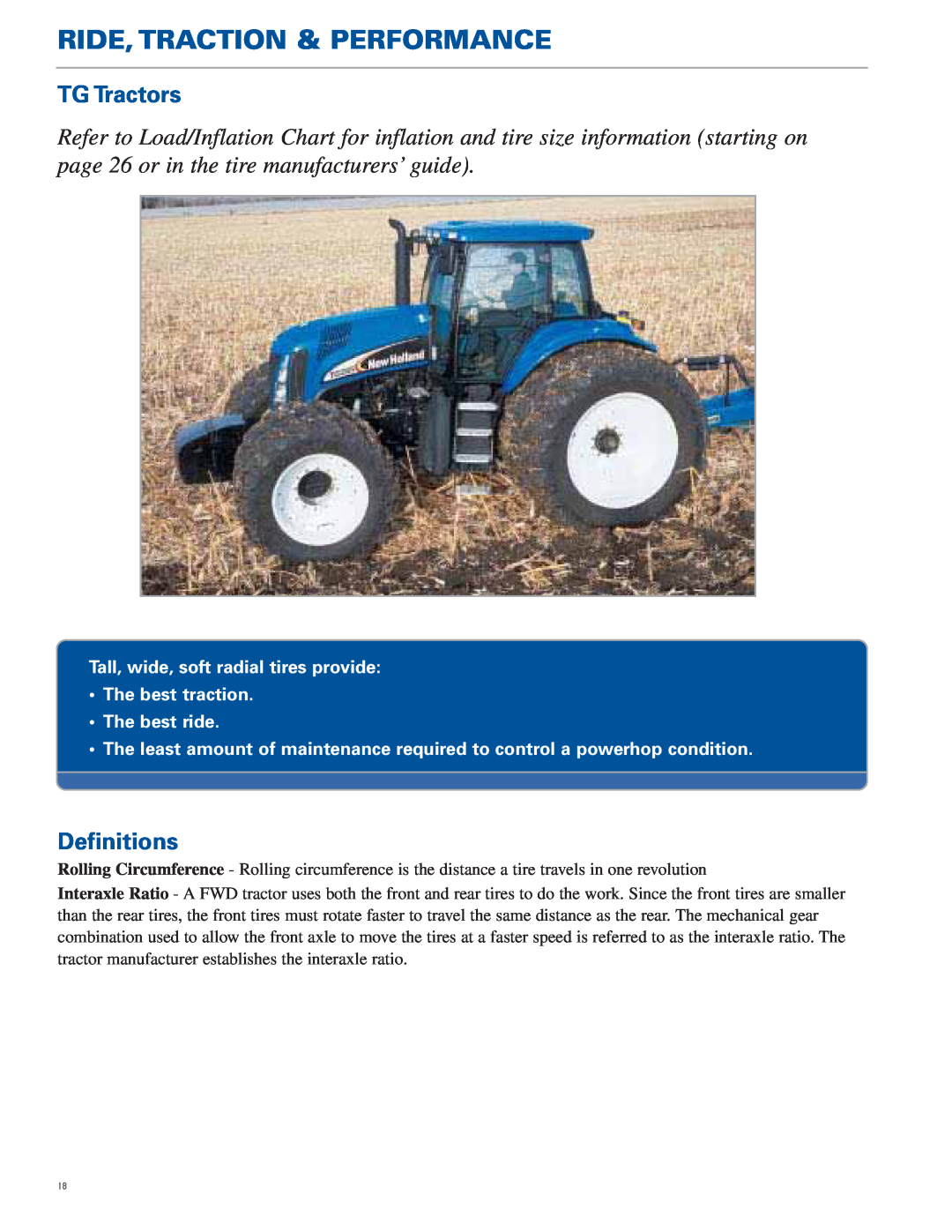 New Holland TJ Series, TG Series manual TG Tractors, Definitions, Ride, Traction & Performance 