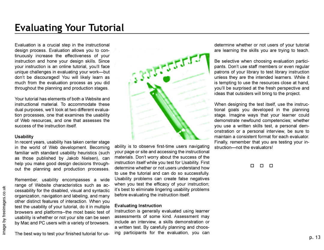 New Media Technology multi-media manual Evaluating Your Tutorial, Usability, Evaluating Instruction 