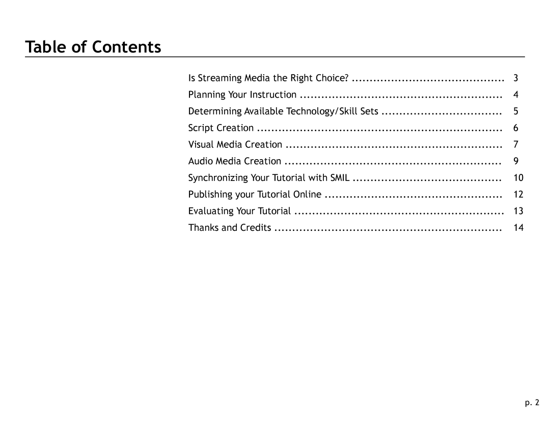 New Media Technology multi-media manual Table of Contents 