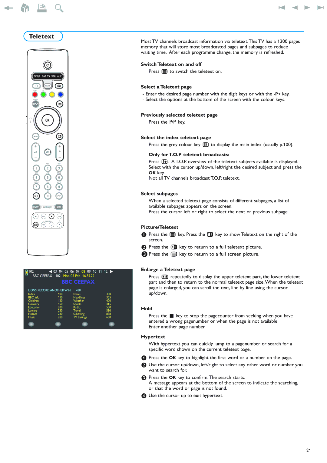 New Transducers 42PF9830/93 instruction manual Teletext 