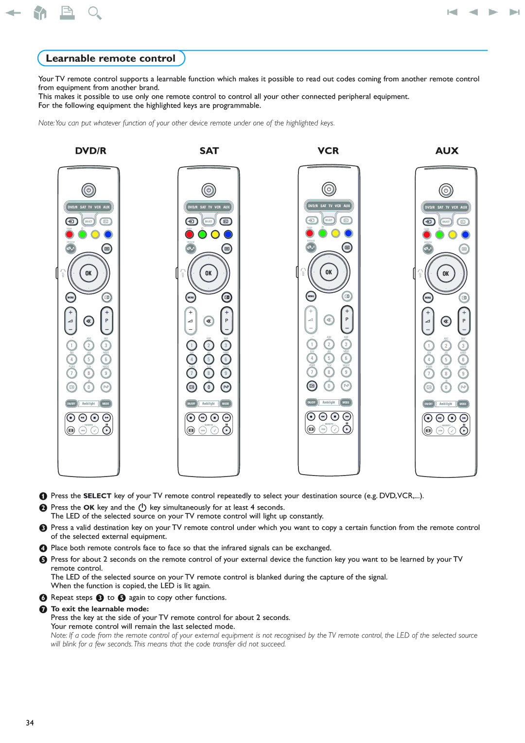 New Transducers 42PF9830/93 instruction manual Learnable remote control, Dvd/R 