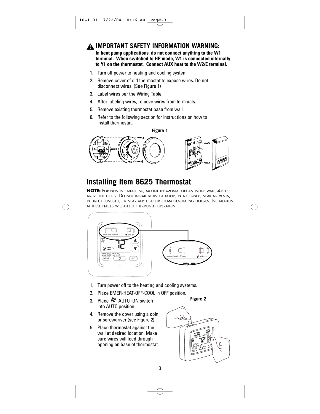 NewAir 8625 user manual Place AUTO-ON switch Into Auto position, Important Safety Information Warning 