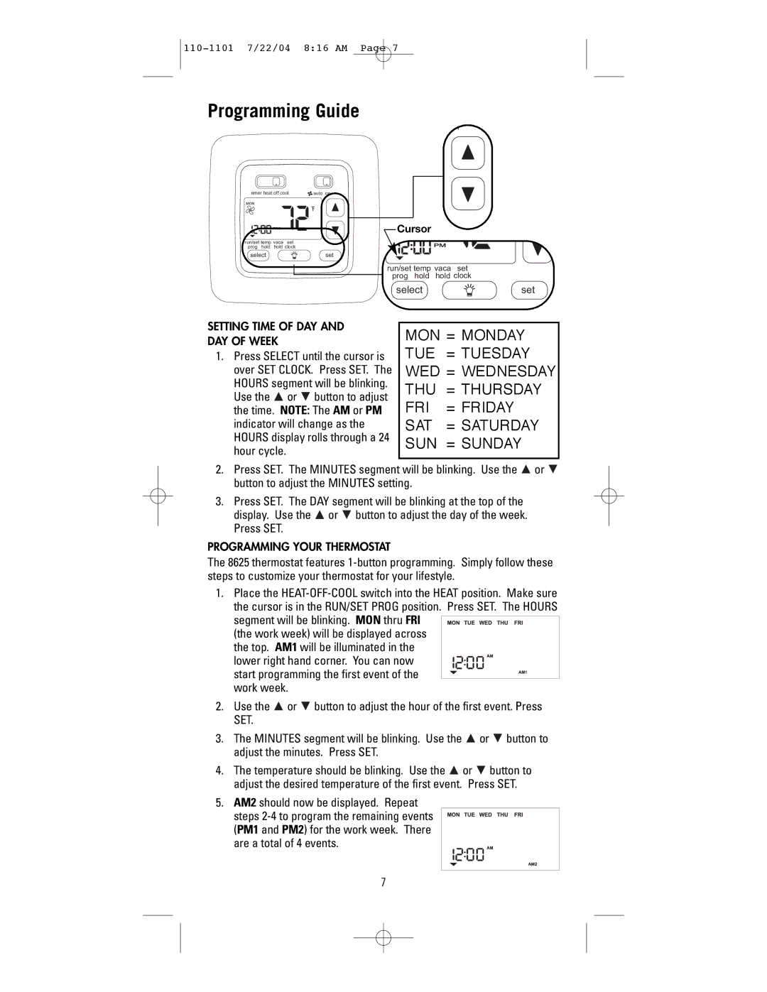 NewAir 8625 user manual Programming Guide, Cursor 