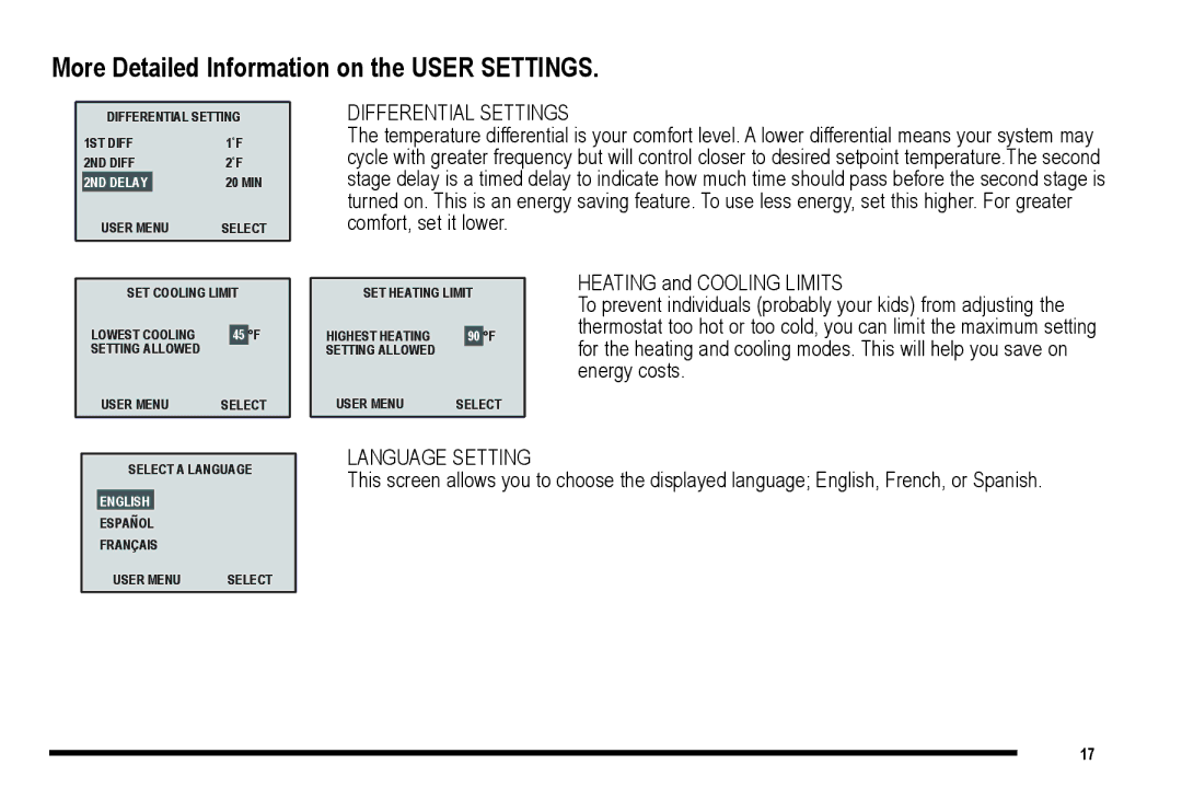 NewAir 9720i, 9715i, 9701i, 9700i More Detailed Information on the User Settings, Differential Settings, Language Setting 