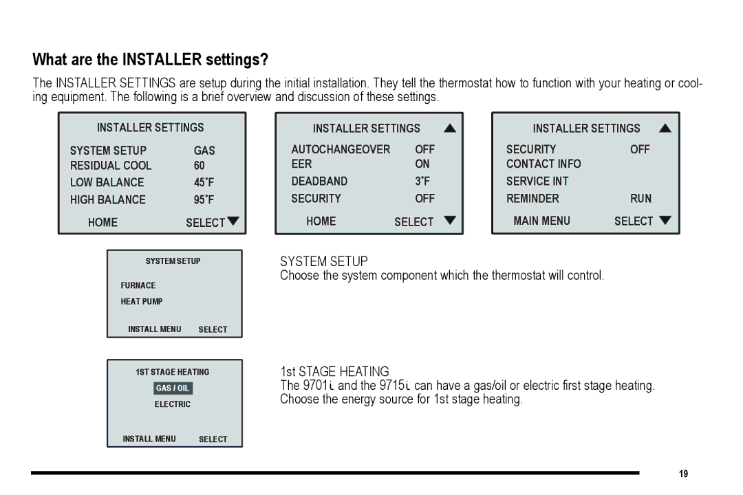 NewAir 9715i, 9701i, 9720i, 9700i user manual What are the Installer settings?, System Setup 