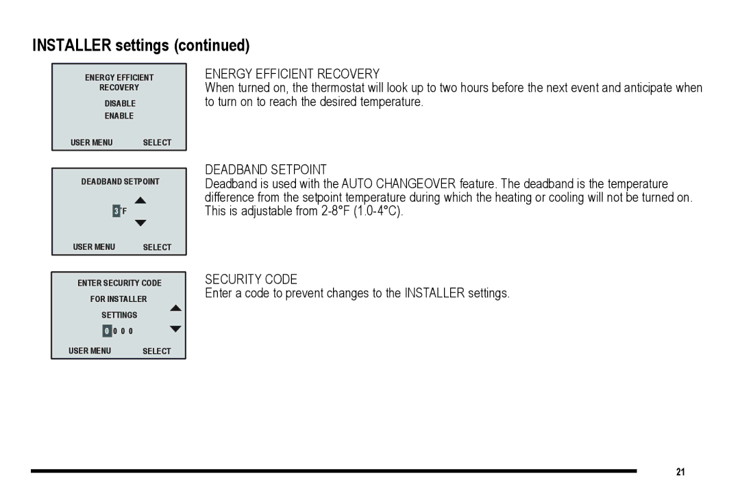 NewAir 9720i, 9715i, 9701i, 9700i user manual Energy Efficient Recovery, Deadband Setpoint 