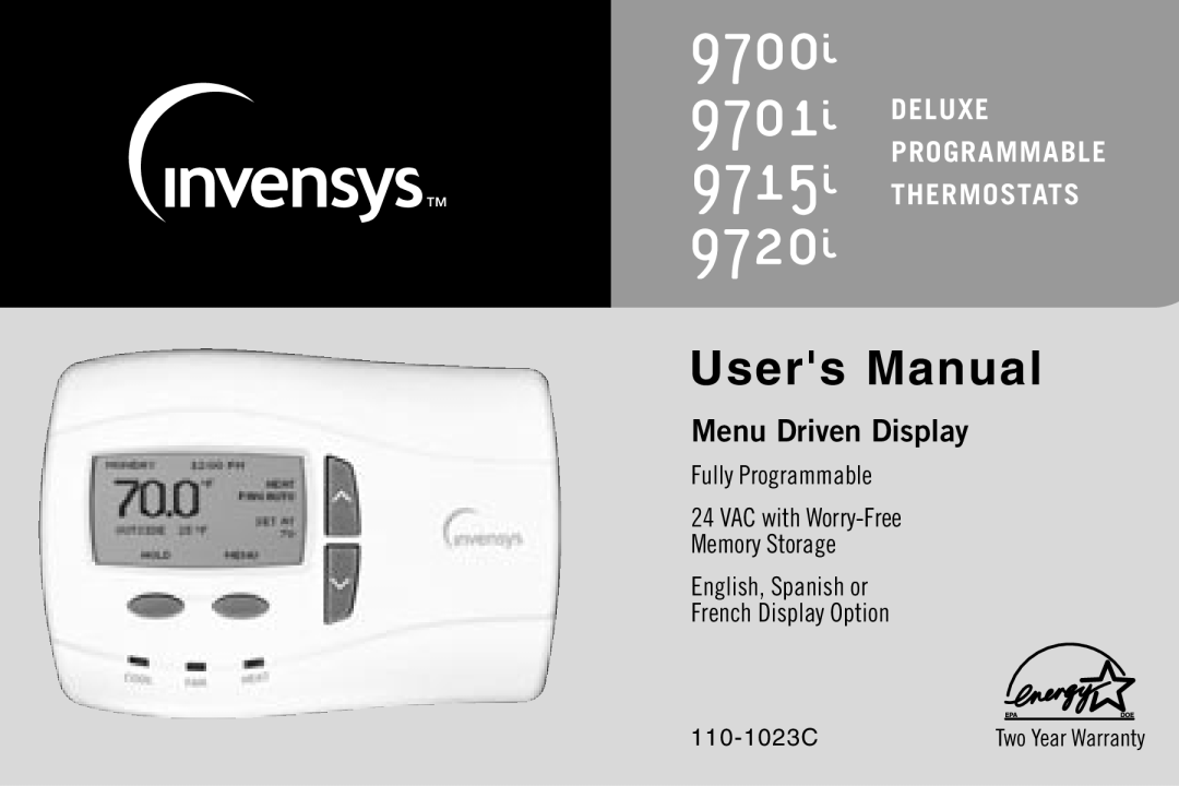 NewAir 9701i, 9715i, 9720i user manual Menu Driven Display, Deluxe Programmable Thermostats, Fully Programmable, 110-1023C 