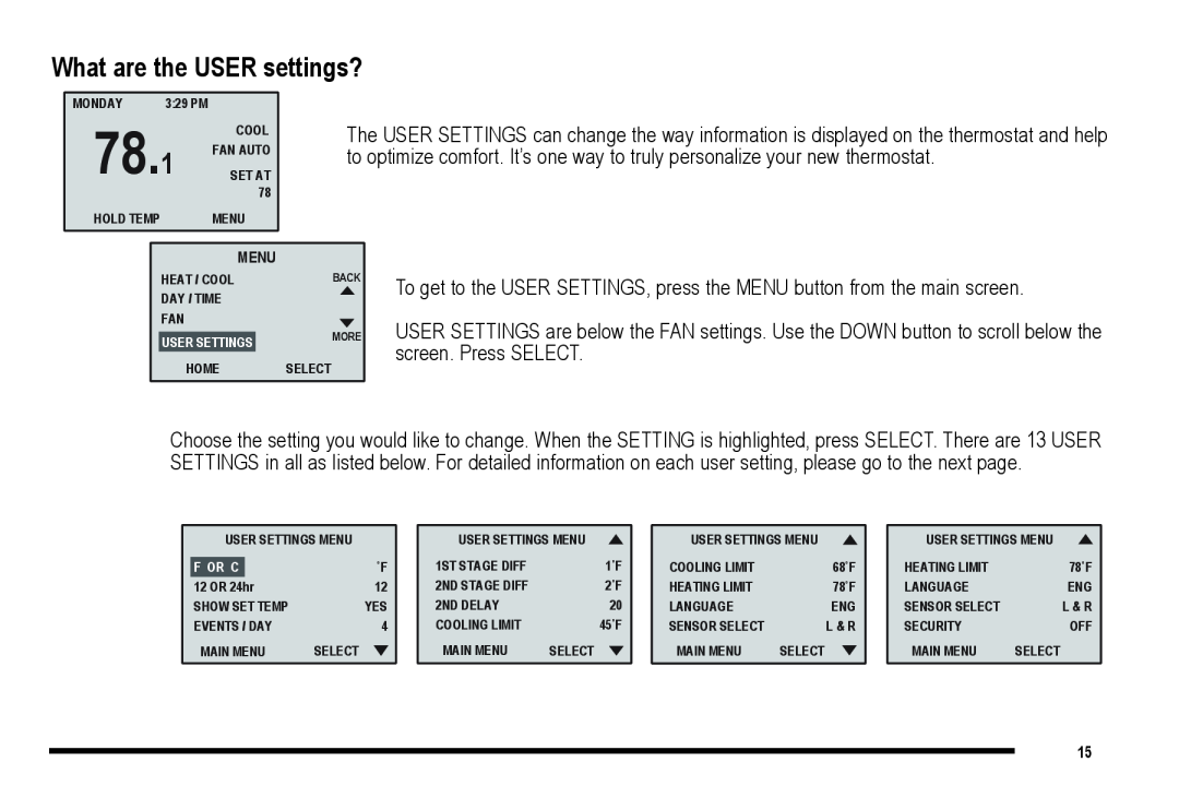 NewAir 9715i, 9701i, 9720i, 9700i user manual 78.1, What are the USER settings?, Menu 