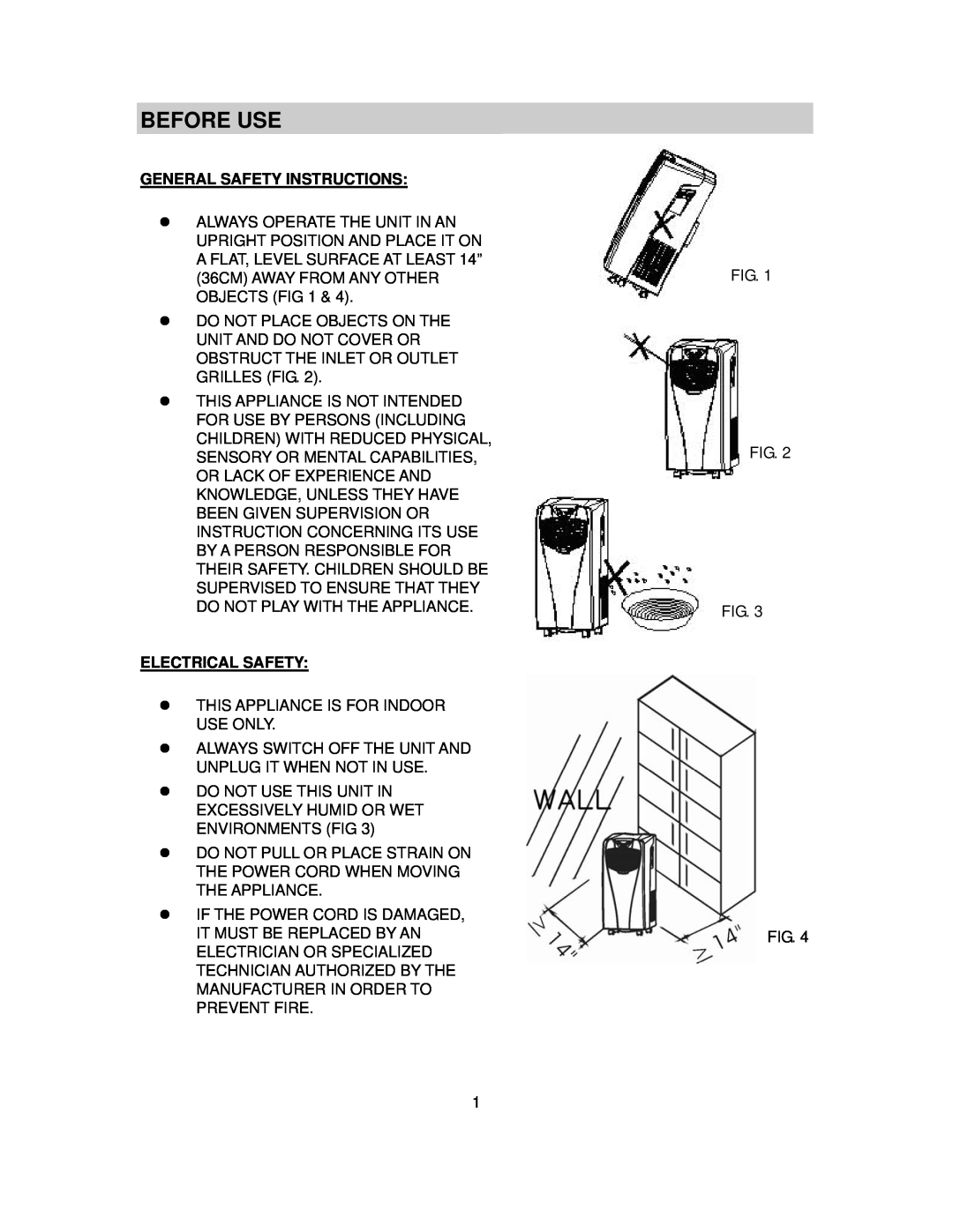 NewAir AC-10000H, AC-10000E owner manual Before Use, General Safety Instructions, Electrical Safety 