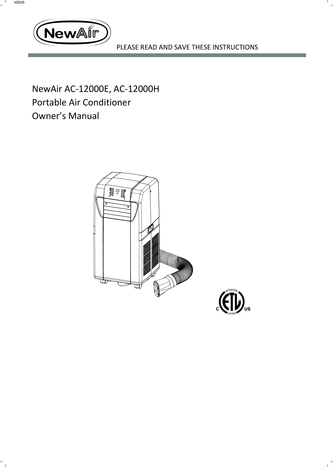 NewAir AC 12000E manual NewAir AC‐12000E, AC‐12000H Portable Air Conditioner 