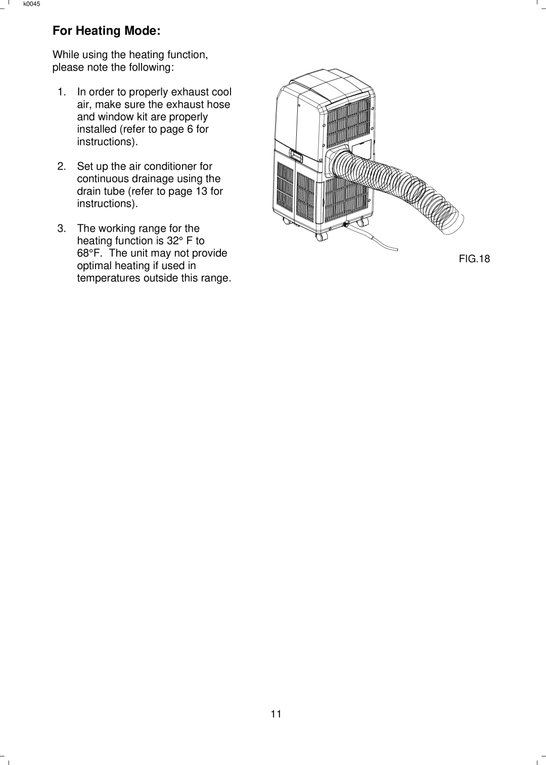 NewAir AC 12000E manual For Heating Mode 