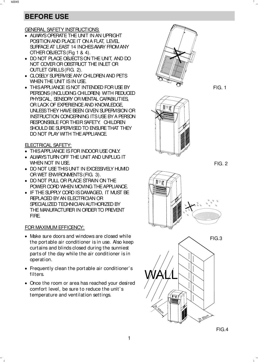 NewAir AC 12000E manual Before USE, General Safety Instructions 