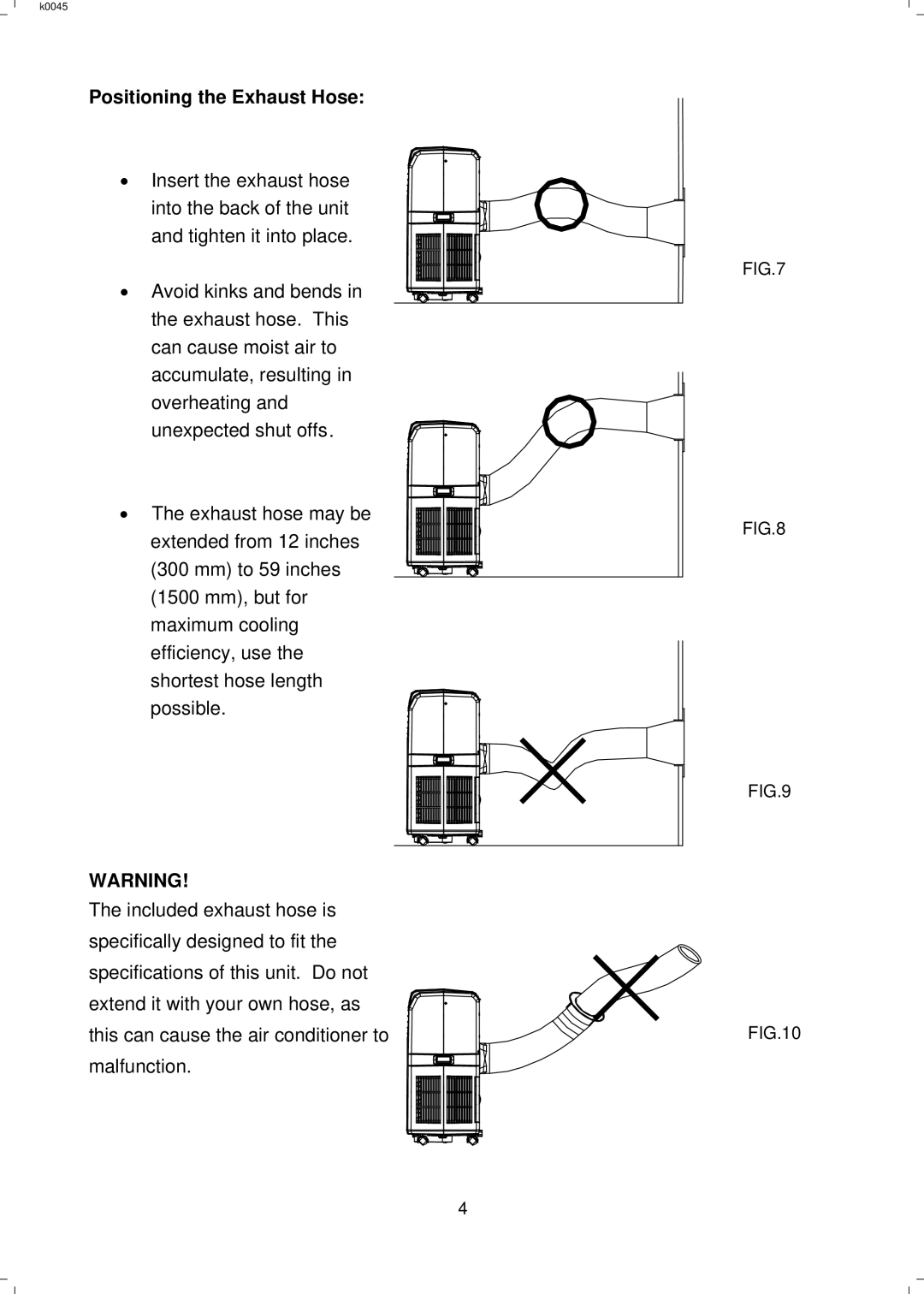 NewAir AC 12000E manual Positioning the Exhaust Hose 