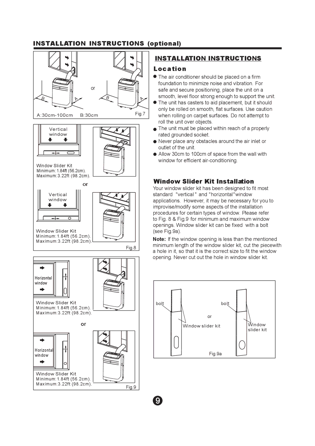 NewAir AC-12100E owner manual Installation Instructions optional, Location, Window Slider Kit Installation 