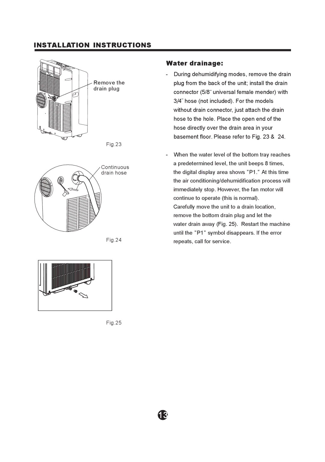 NewAir AC-12100E owner manual Installation Instructions, Water drainage 