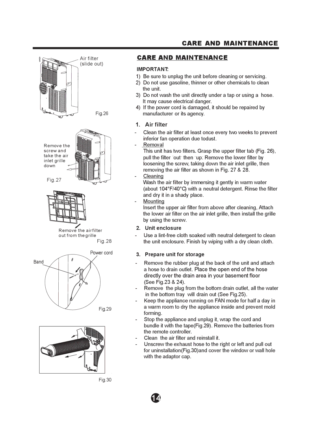 NewAir AC-12100E owner manual Care and Maintenance, Air filter slide out 