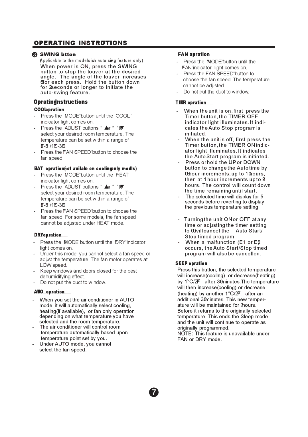 NewAir AC-12100E owner manual Operating Instructions 