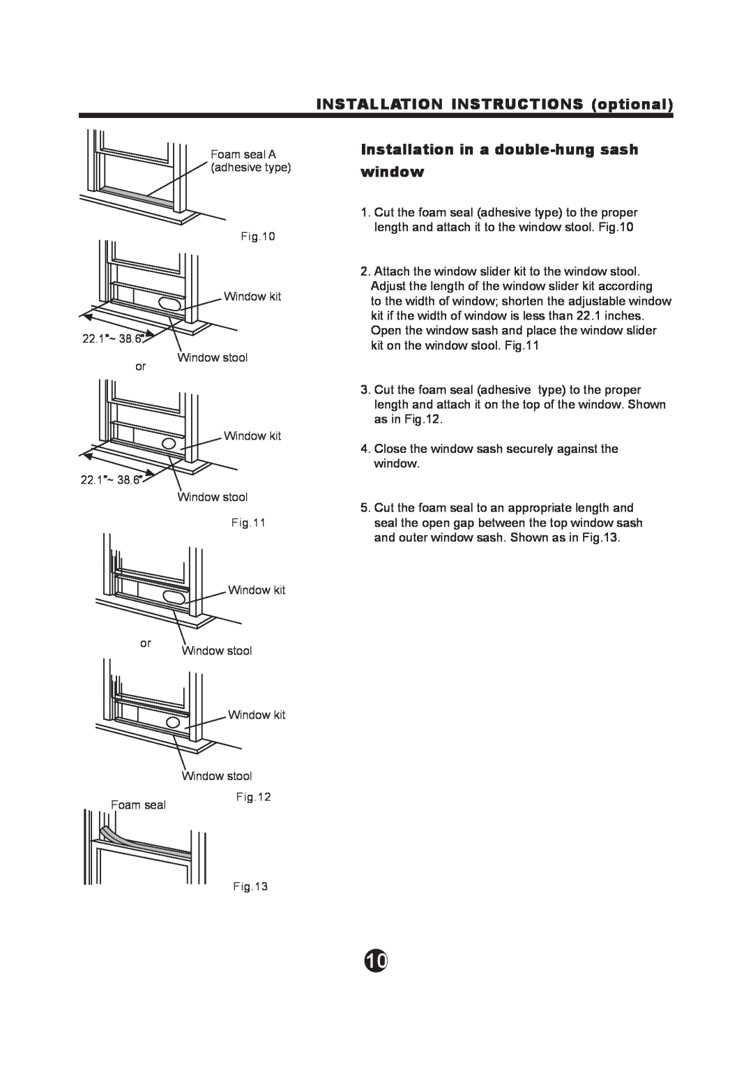 NewAir AC-12100E owner manual INSTALLATION INSTRUCTIONS optional, Installation in a double-hungsash window 