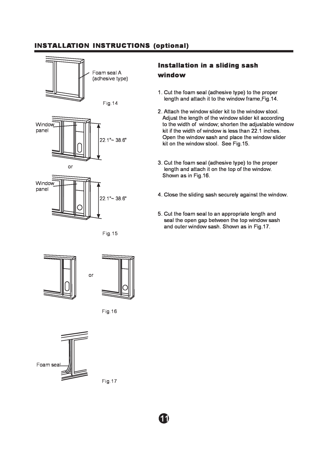 NewAir AC-12100E owner manual INSTALLATION INSTRUCTIONS optional, Installation in a sliding sash window 