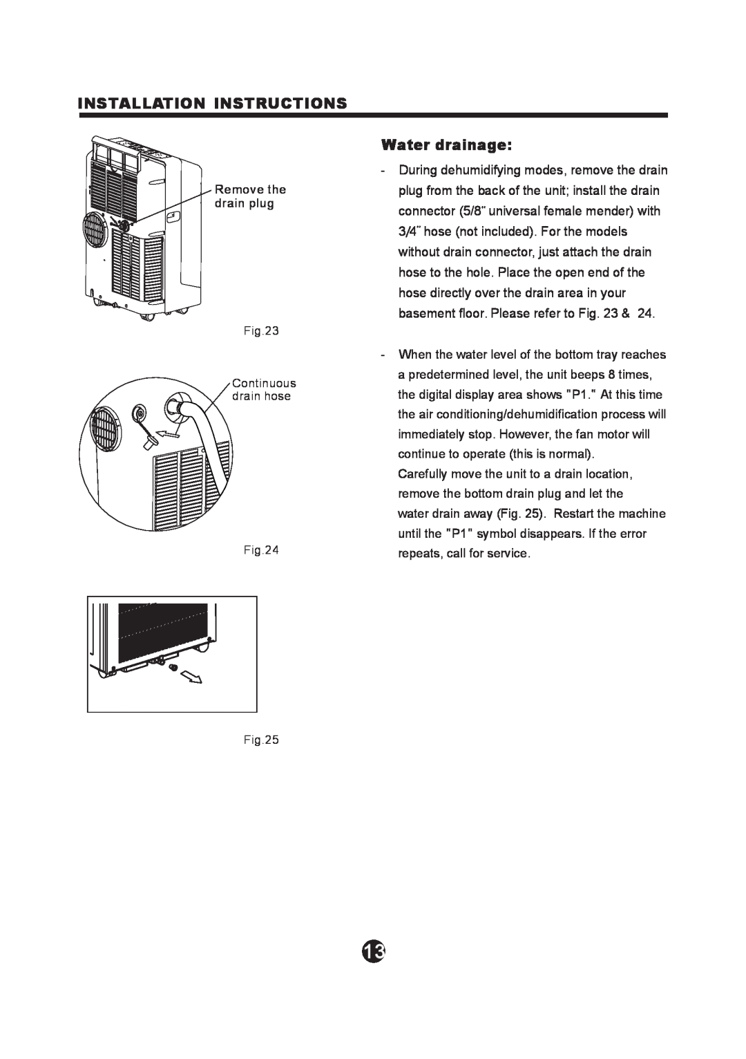 NewAir AC-12100E owner manual Installation Instructions, Water drainage 