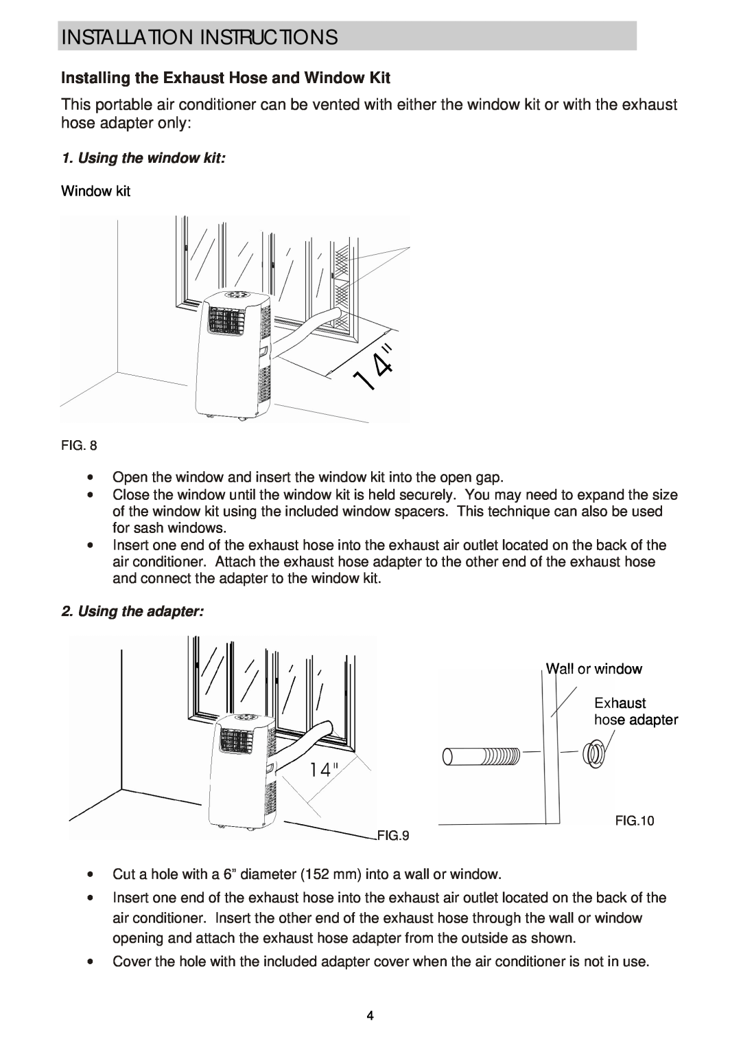 NewAir AC-14100E, AC-14100H Installation Instructions, Installing the Exhaust Hose and Window Kit, Using the window kit 